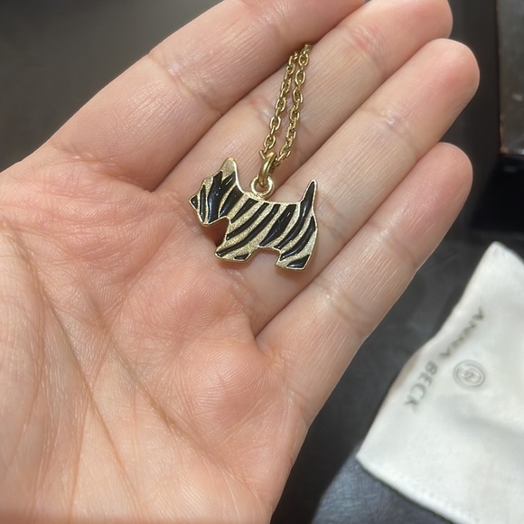 🌟 Agatha Paris Scottie Dog Zebra Gold Black Pendant Necklace - Picture 4 of 6